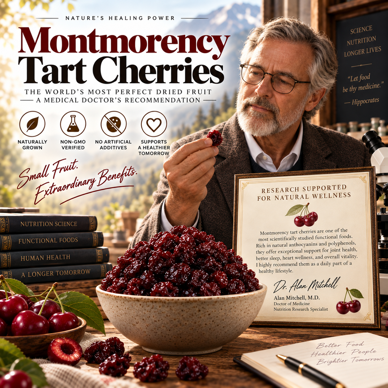 Artwork presenting tart cherry research themes